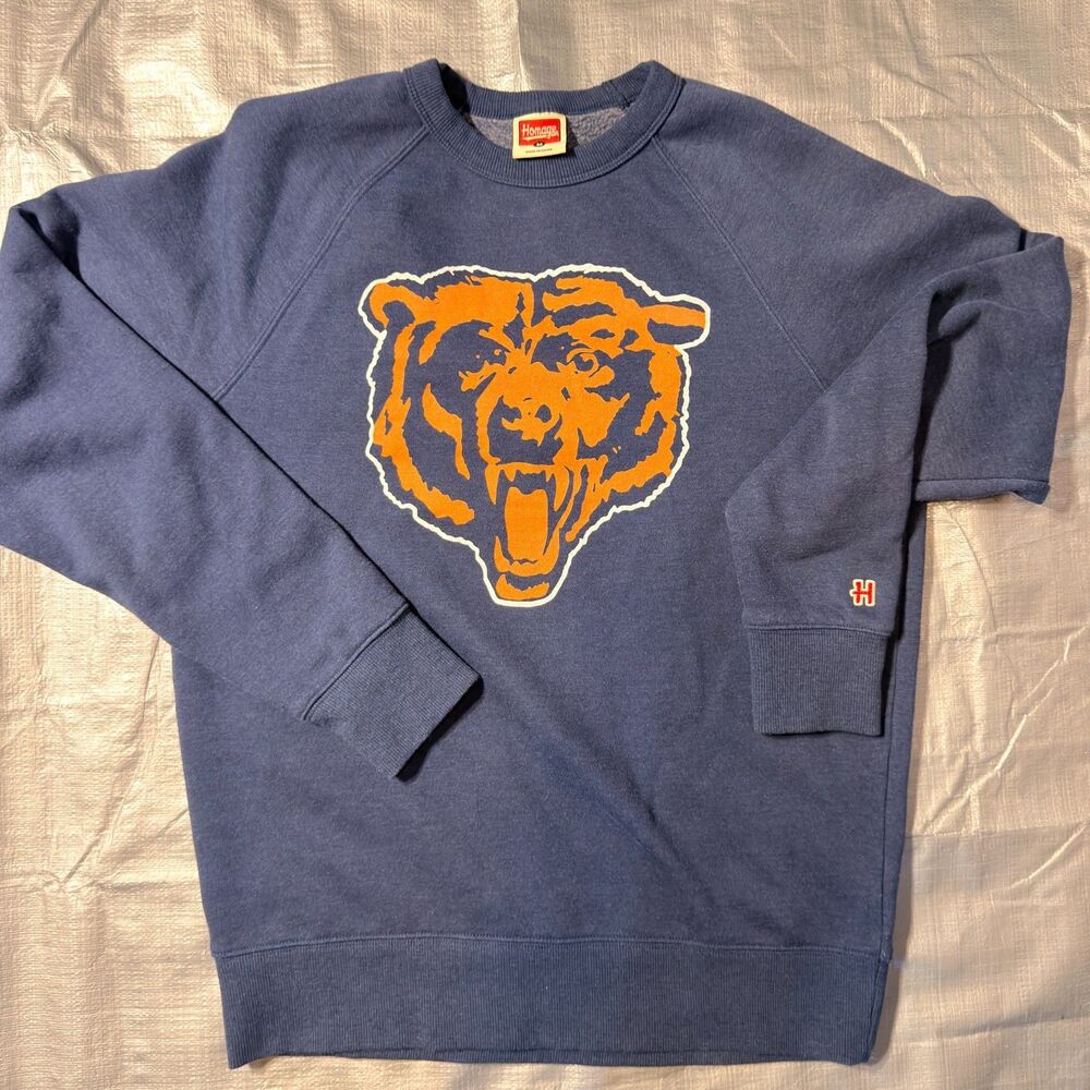 Homage Chicago Bears Sweatshirt Mens Medium Navy Blue Bear Head NFL Crewneck M